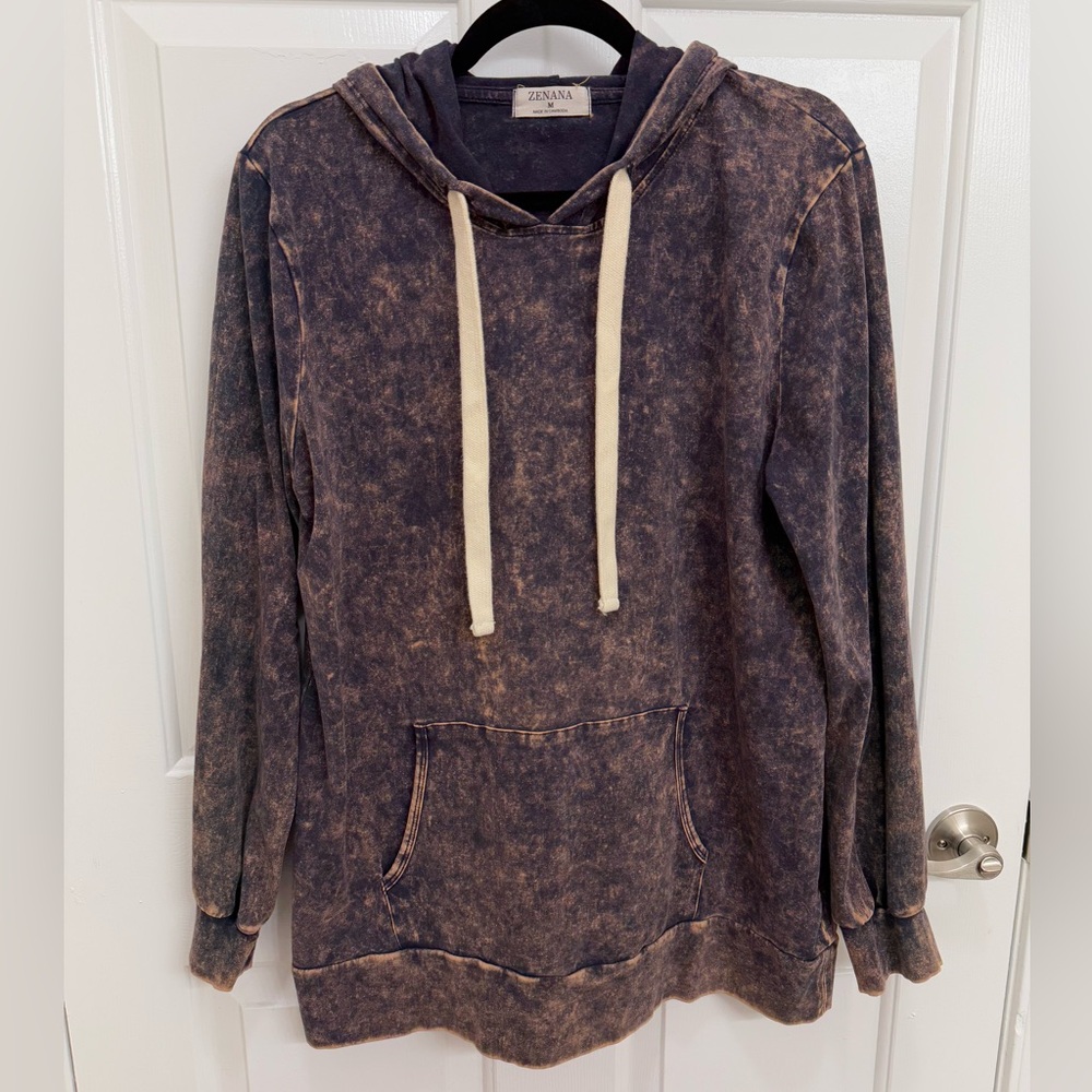 Zenana Black Brown Acid Wash Pullover Women’s M